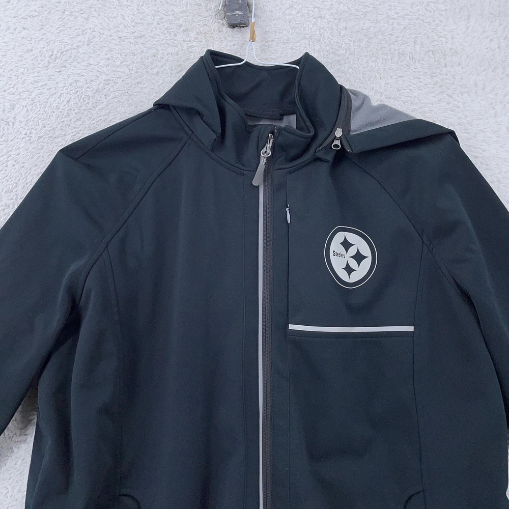 Pittsburgh Steelers Jacket Womens Large Black NFL Football Softshell Hooded